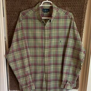 Ralph Lauren Plaid Button-Down Shirt in Green & Pink